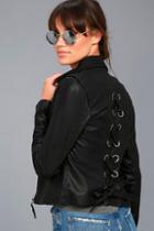 Lulus Rebel Rebel Black Vegan Leather Lace-up Moto Jacket