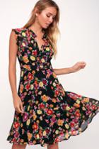 Orchard Views Black Floral Print Ruffled Midi Dress | Lulus