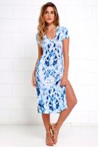 Lulus | Let Me Sea Blue Tie-dye Midi Dress | Size Large