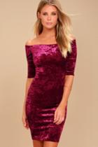 Lulus | Wrapped Up In You Burgundy Velvet Off-the-shoulder Dress | Size Large | Red | 100% Polyester