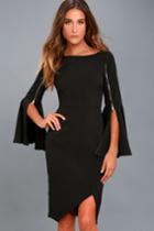 Lulus | Zip Along Black Long Sleeve Bodycon Midi Dress | Size Large | 100% Polyester