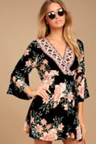 Billabong | Divine Black Floral Print Wrap Dress | Size X-small | 100% Rayon | Lulus