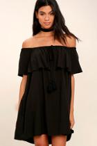 Lulus Melodic Black Off-the-shoulder Shift Dress