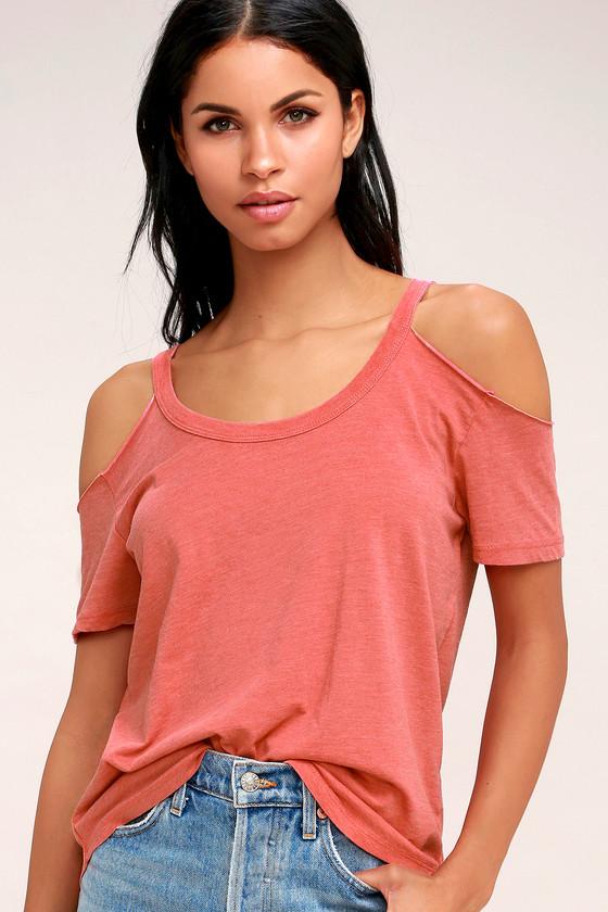 Z Supply Anuhea Washed Coral Red Off-the-shoulder Tee | Lulus