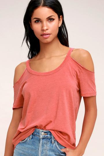 Z Supply Anuhea Washed Coral Red Off-the-shoulder Tee | Lulus