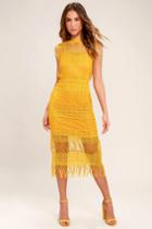 Moon River | Cultivator Mustard Yellow Lace Midi Dress | Size Medium | 100% Cotton | Lulus