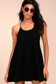 Lulus Sister Moon Black Embroidered Swing Dress