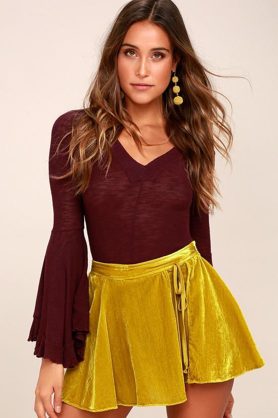 Free People | Dance The Night Away Mustard Yellow Velvet Skort | Size 2 | Lulus