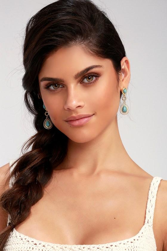Dia Gold And Turquoise Earrings | Lulus