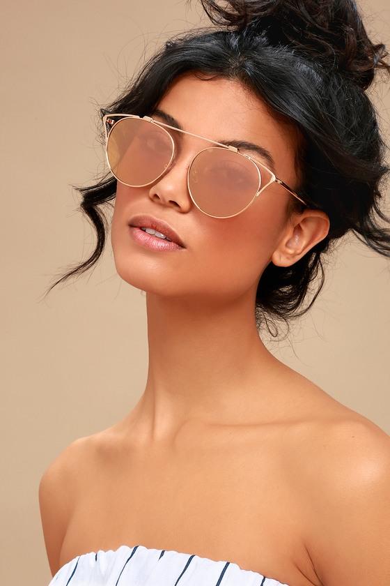 Mariette Rose Gold And Pink Mirrored Sunglasses | Lulus
