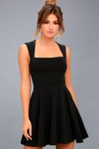 Lulus | Royal Court Black Skater Dress | Size Large | 100% Polyester