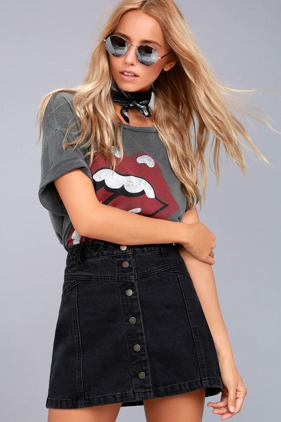 Lulus | Ocean Avenue Washed Black Denim Mini Skirt | Size Medium | 100% Cotton