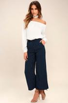 Lulus Looking Spiffy Navy Blue Striped Culottes