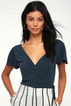 Bel Air Washed Navy Blue Wrap Top | Lulus