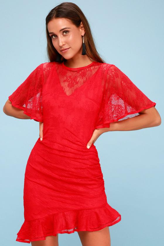 Keepsake Get Free Red Lace Mini Dress | Lulus