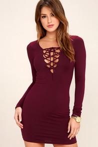 Lulus Laced Up All Night Plum Purple Lace-up Dress