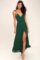 Lulus Here's To Us Forest Green High-low Wrap Dress