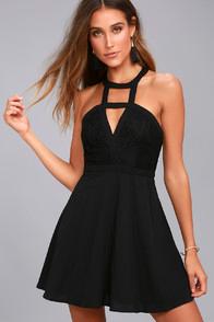 Lulus All My Daydreams Black Lace Skater Dress