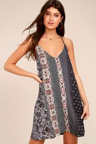 Sage The Label Joscelin Denim Blue Print Swing Dress