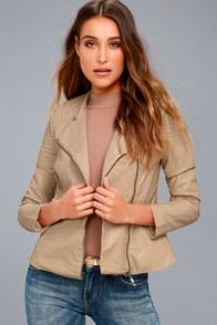 Coalition La Souped-up Beige Vegan Leather Moto Jacket
