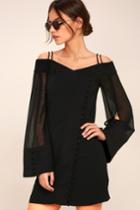 C/meo Presence Black Long Sleeve Off-the-shoulder Dress | Lulus