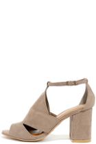 Bamboo Stylish Opportunity Taupe Suede Peep-toe Heels