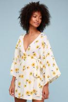 Billabong Relax On High Cream Floral Print Wrap Dress | Lulus