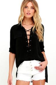 Lulus You Know It Black Long Sleeve Lace-up Top