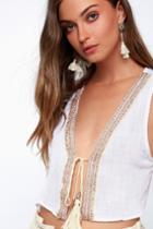 Naja White Beaded Tie-front Top | Lulus