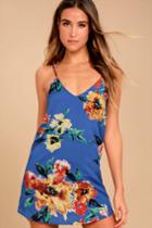 Lulus | Twin Islands Royal Blue Floral Print Shift Dress | Size Large | 100% Polyester