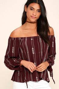 Lush Change The World Burgundy Off-the-shoulder Top