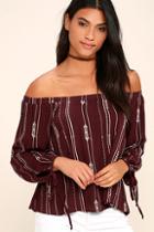 Lush Change The World Burgundy Off-the-shoulder Top