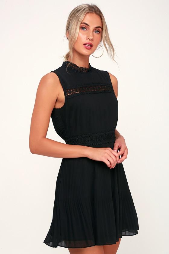 Something Wonderful Black Lace Pleated Skater Dress | Lulus