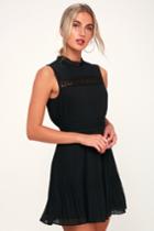 Something Wonderful Black Lace Pleated Skater Dress | Lulus