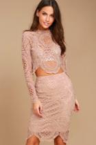 Lulus Keep It Moving Mauve Lace Pencil Skirt