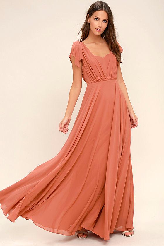 Lulus | Falling For You Rusty Rose Maxi Dress | Size X-small | Pink | 100% Polyester