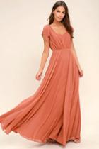 Lulus | Falling For You Rusty Rose Maxi Dress | Size X-small | Pink | 100% Polyester