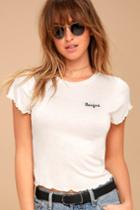 Sage The Label | She Be Bad Ivory Embroidered Tee | Size X-small | White | Lulus