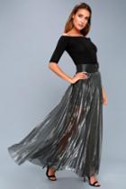 Lulus | Metallic Maven Gunmetal Pleated Maxi Skirt