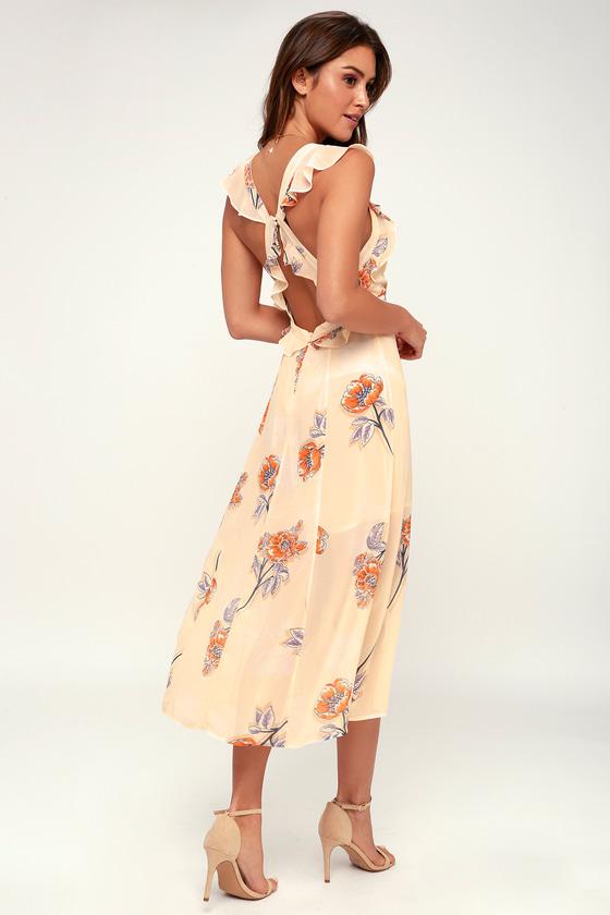 Astr The Label Milani Peach Floral Print Backless Midi Dress | Lulus