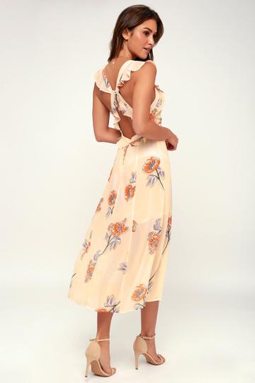 Astr The Label Milani Peach Floral Print Backless Midi Dress | Lulus