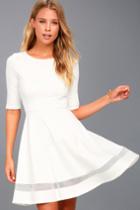 Lulus | Sheer Factor White Mesh Skater Dress | Size Large | 100% Polyester