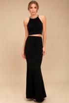 Lulus | Shining Example Black Rhinestone Two-piece Maxi Dress | Size Large | 100% Polyester