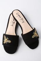 Lemon Drop By Privileged Hive Black Suede Embroidered Slide Sandal Heels | Lulus