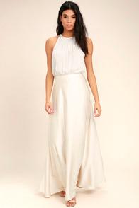 Lulus Picture Perfect Cream Satin Maxi Skirt