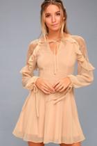 City Of Love Peach Lace Long Sleeve Skater Dress | Lulus