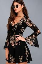 Astr The Label | Crystal Black Floral Print Long Sleeve Dress | Size Large | 100% Polyester | Lulus