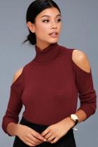 Olive + Oak Nicky Burgundy Cold-shoulder Sweater Top