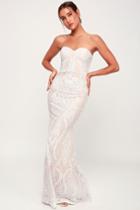 You Belong With Me White And Nude Lace Strapless Maxi Dress | Lulus