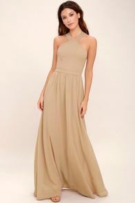 Lulus Air Of Romance Nude Maxi Dress